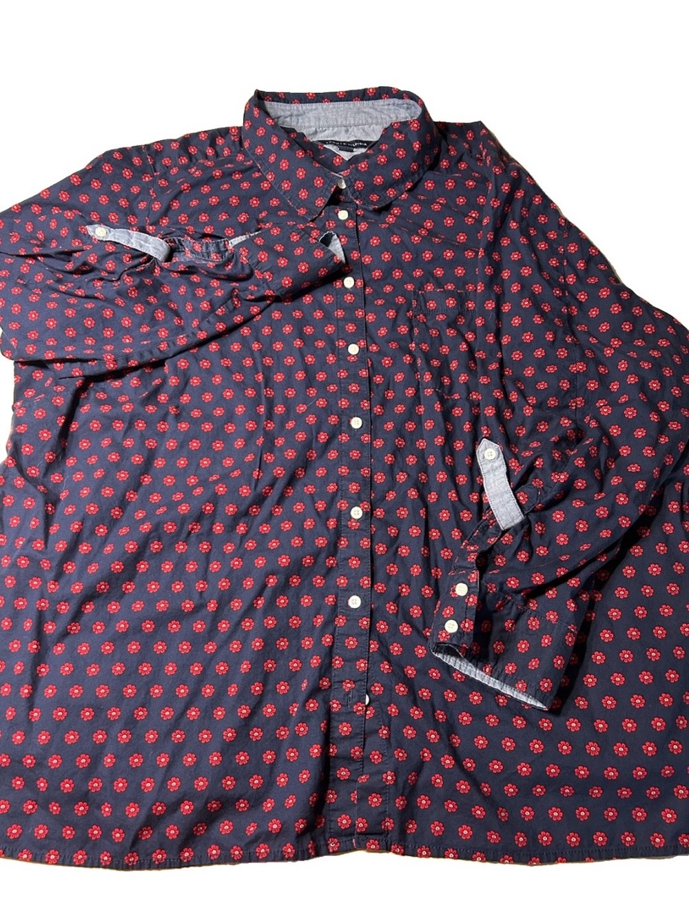 Tommy Hilfiger Men’s 2XL Floral Button Up Shirt Navy Red Long Sleeve Cotton